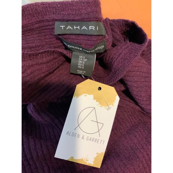 Tahari Long Purple Rib Knit 100% Extra Fine Merino Wool Sweater, Size Small - Picture 5 of 5
